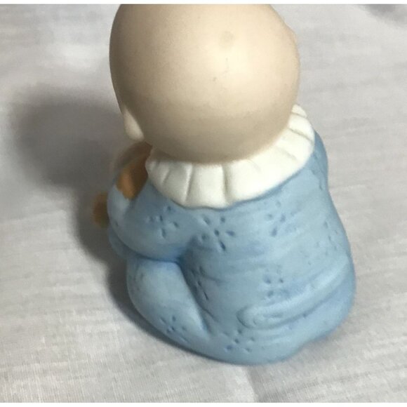 Cabbage Patch Kids Bisque Figurine Baby Boy Blue Sleeper 2.5" Teddy Bear 1984 - Picture 3 of 8